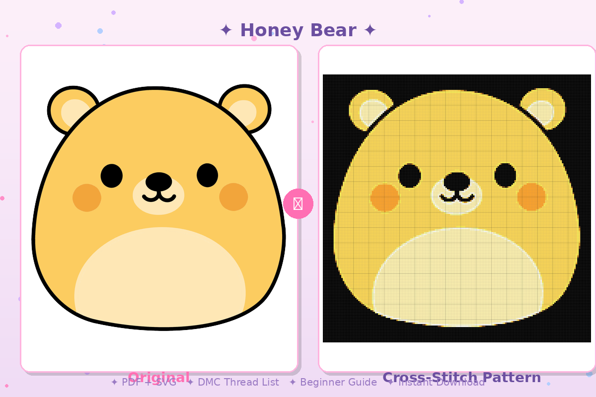 Honey Bear Kawaii Plushie Cross-Stitch Pattern