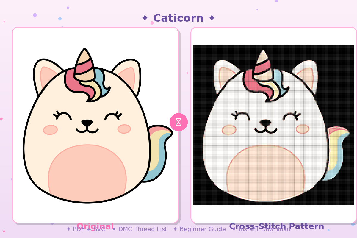 Caticorn Kawaii Plushie Cross-Stitch Pattern