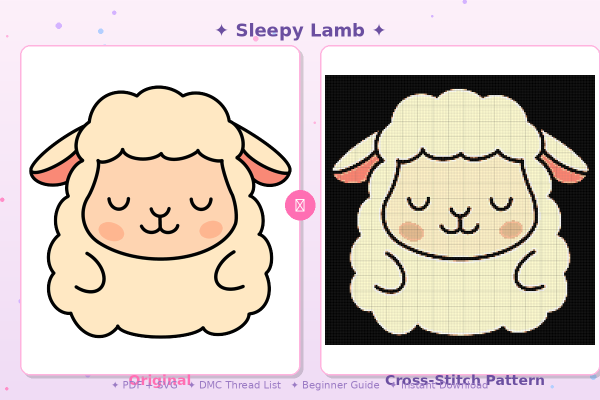 Sleepy Lamb Kawaii Plushie Cross-Stitch Pattern