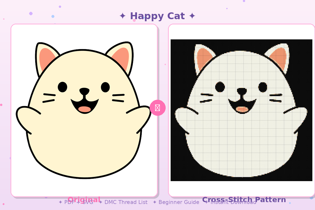 Happy Cat Kawaii Plushie Cross-Stitch Pattern