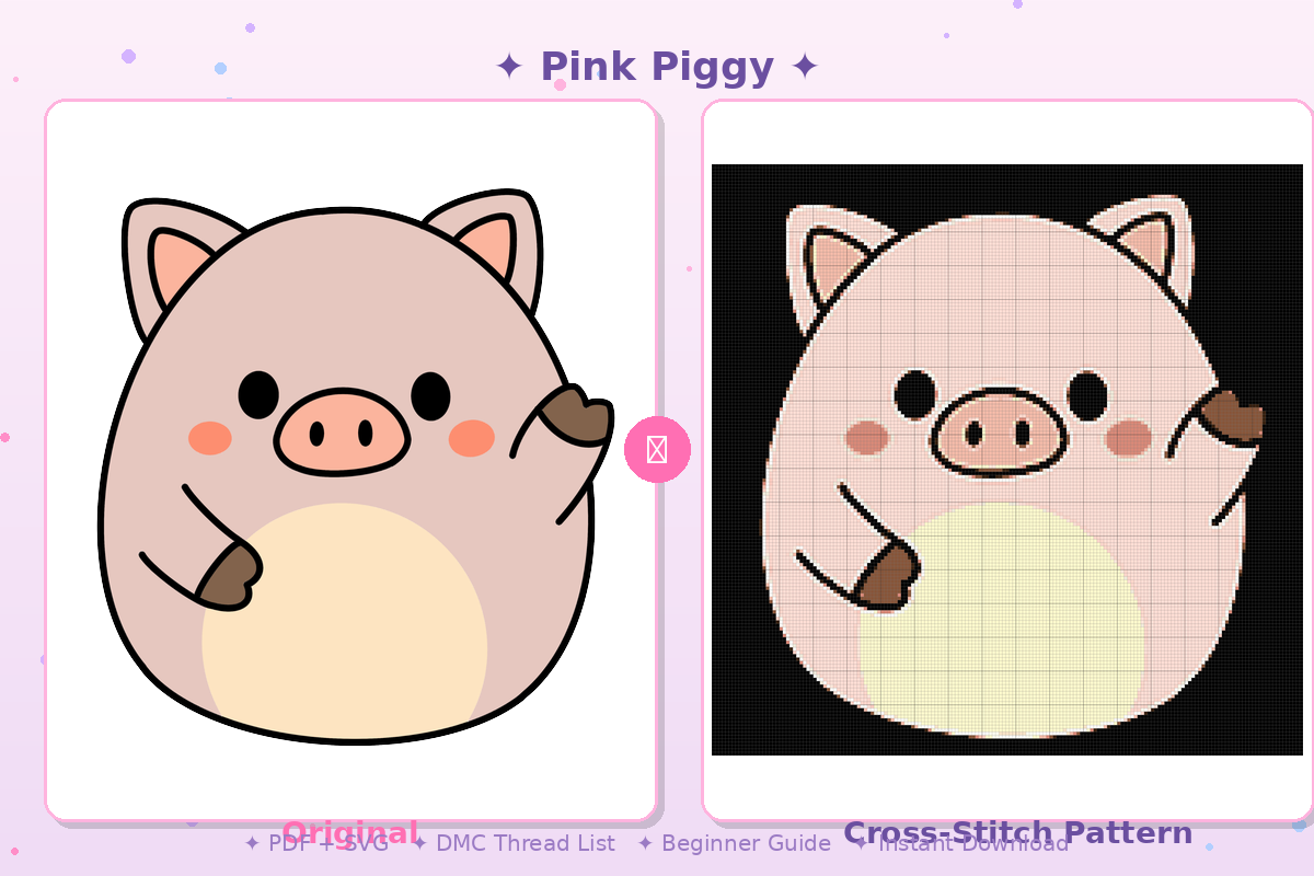 Pink Piggy Kawaii Plushie Cross-Stitch Pattern
