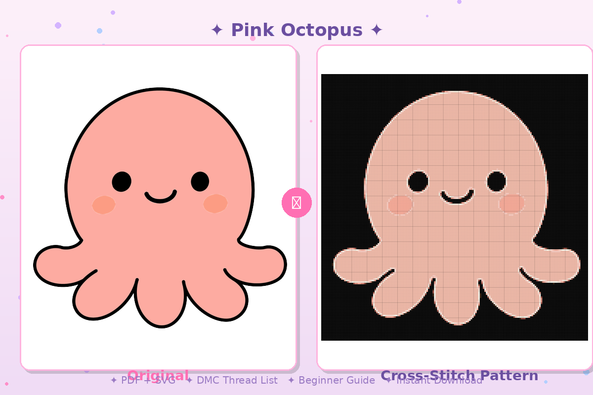 Pink Octopus Kawaii Plushie Cross-Stitch Pattern