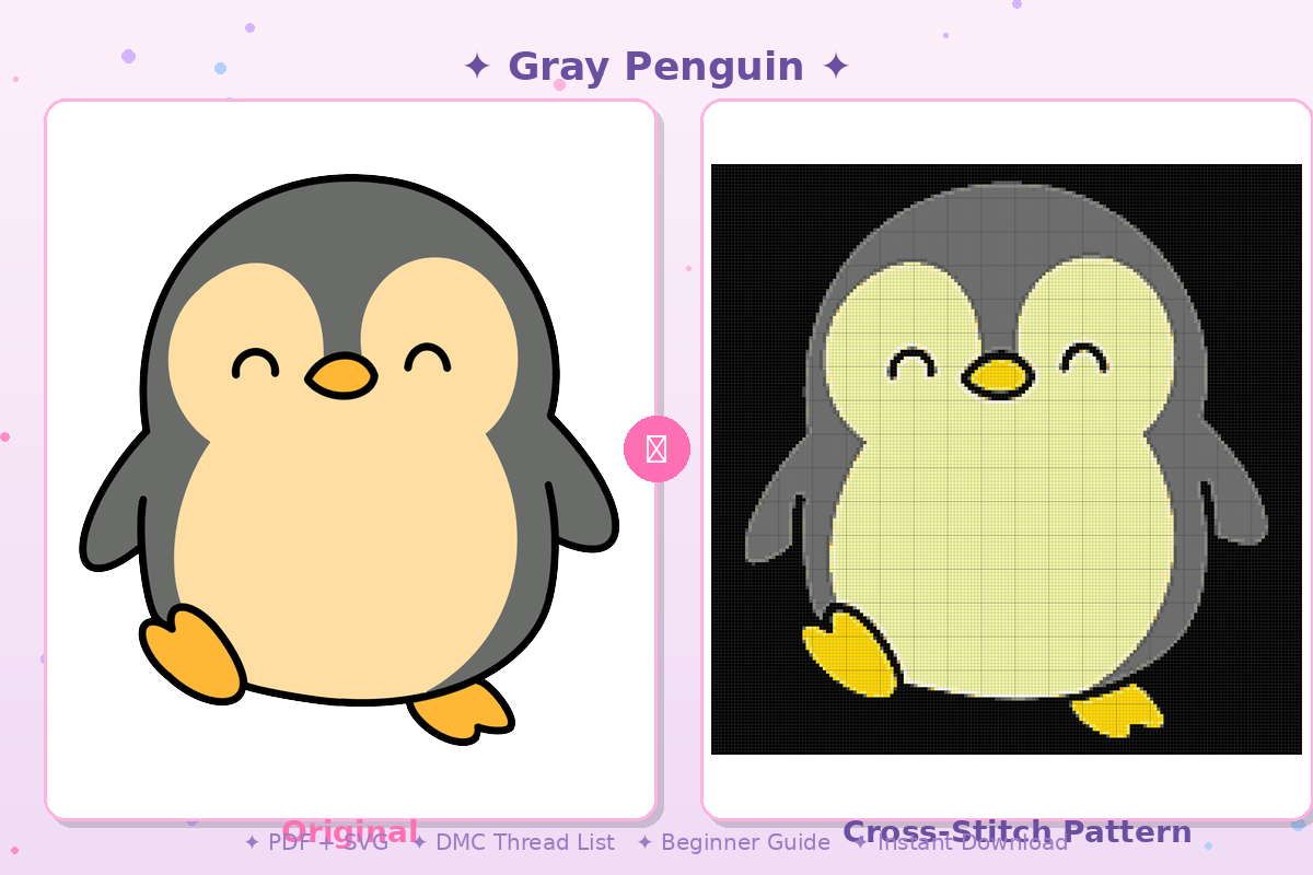 Gray Penguin Kawaii Plushie Cross-Stitch Pattern