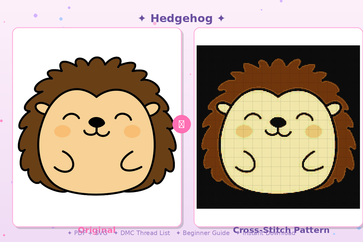 Hedgehog Kawaii Plushie Cross-Stitch Pattern