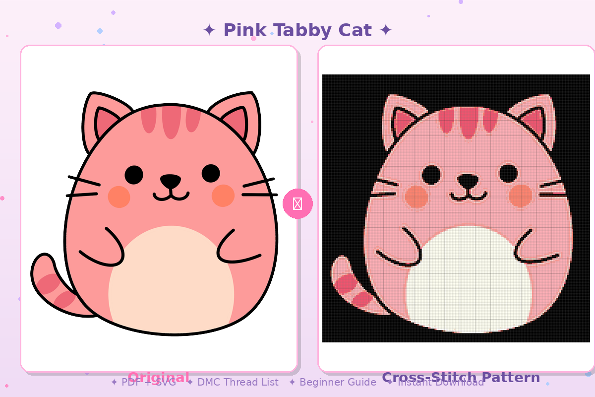 Pink Tabby Cat Kawaii Plushie Cross-Stitch Pattern