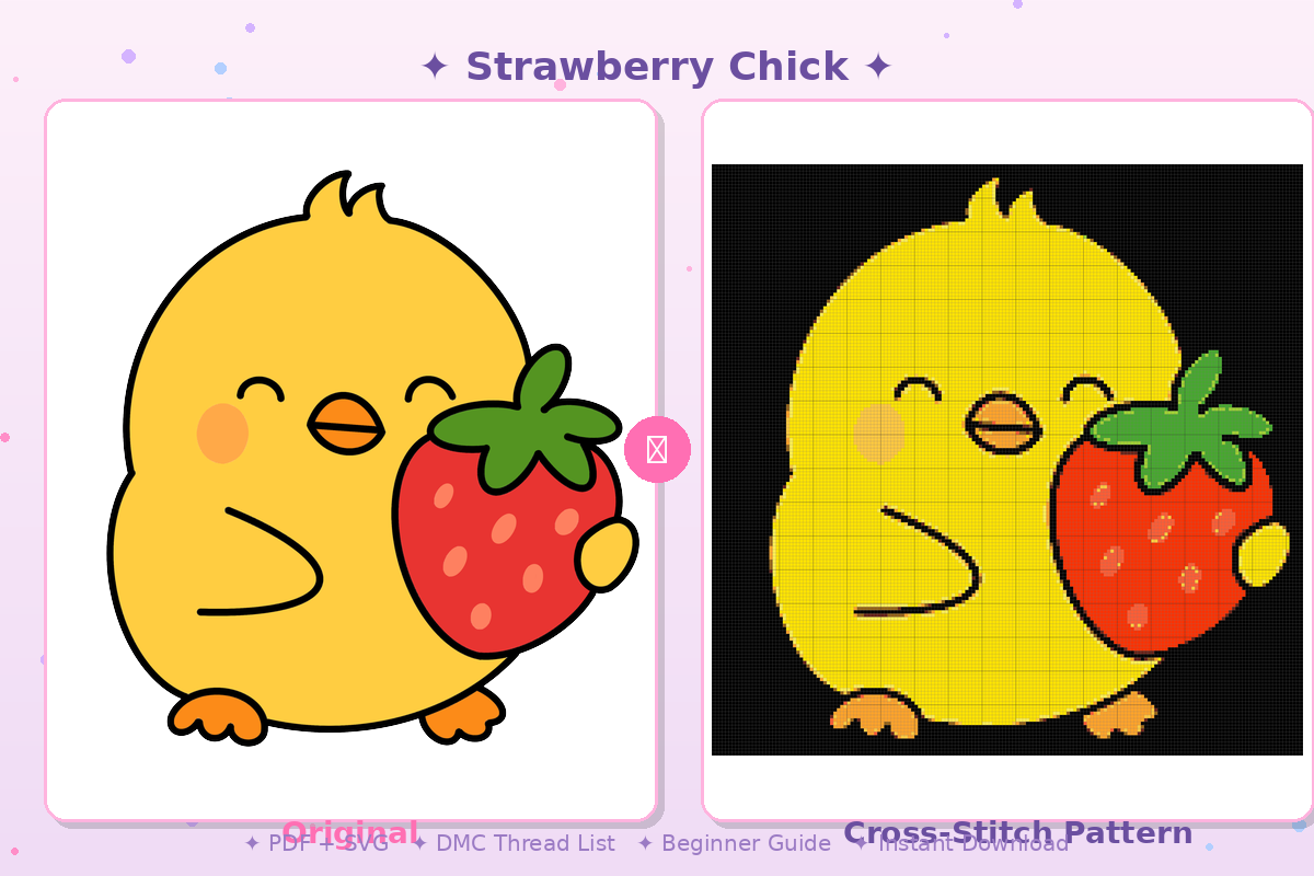 Strawberry Chick Kawaii Plushie Cross-Stitch Pattern