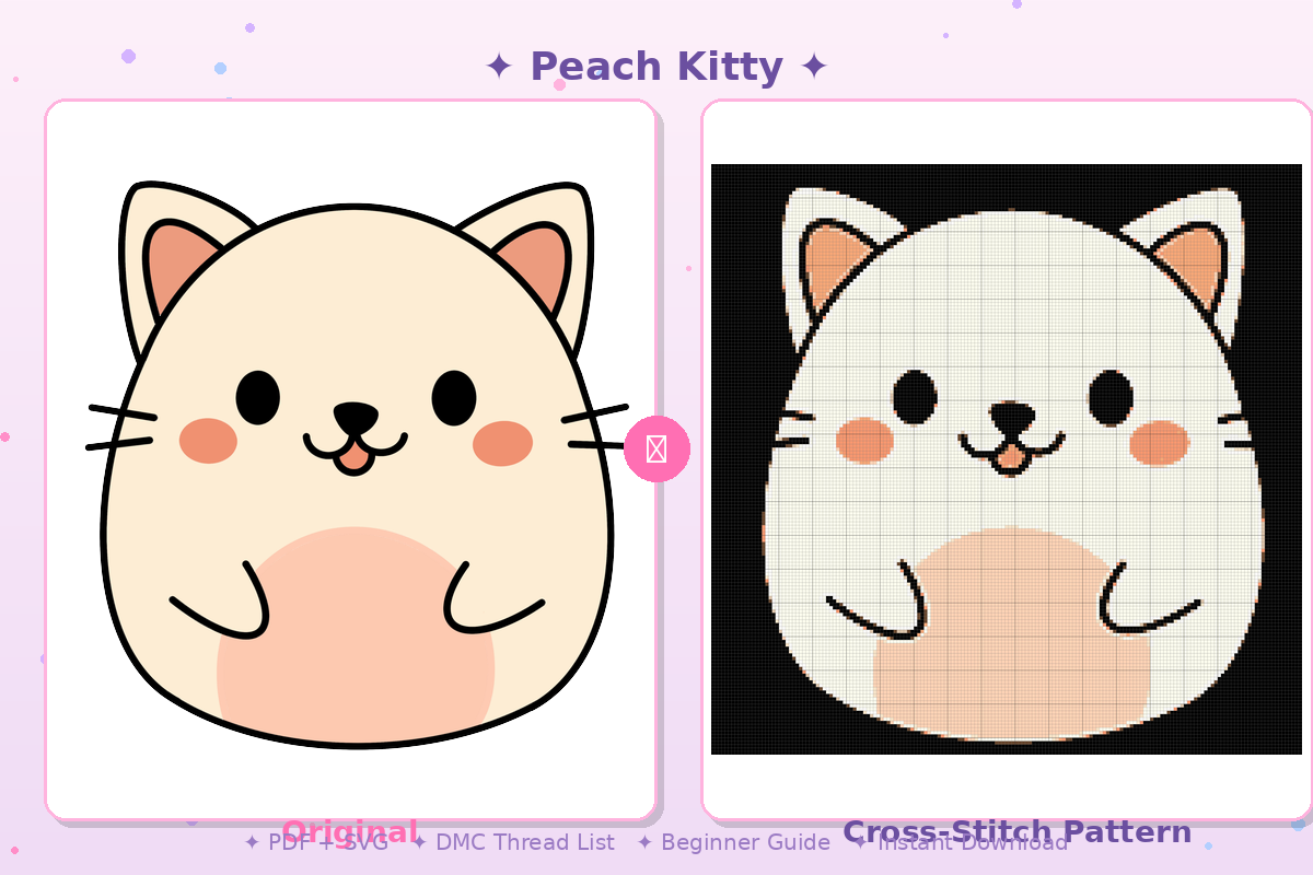 Peach Kitty Kawaii Plushie Cross-Stitch Pattern