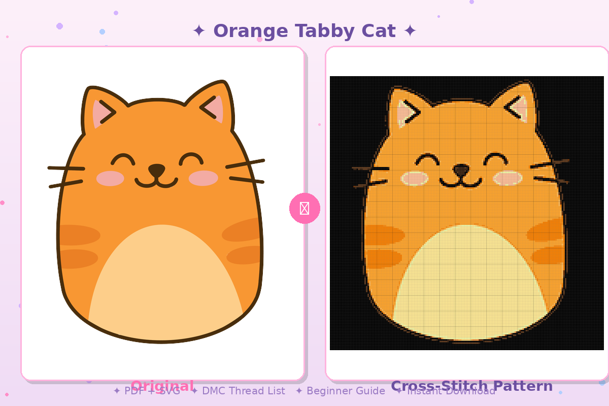 Orange Tabby Cat Kawaii Plushie Cross-Stitch Pattern