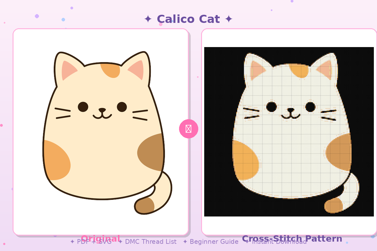 Calico Cat Kawaii Plushie Cross-Stitch Pattern