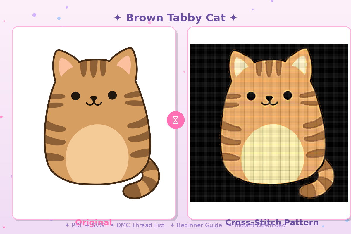 Brown Tabby Cat Kawaii Plushie Cross-Stitch Pattern