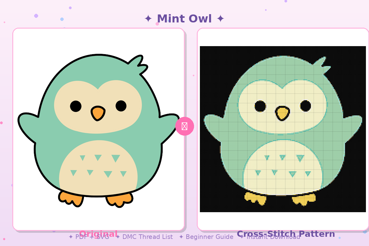 Mint Owl Kawaii Plushie Cross-Stitch Pattern