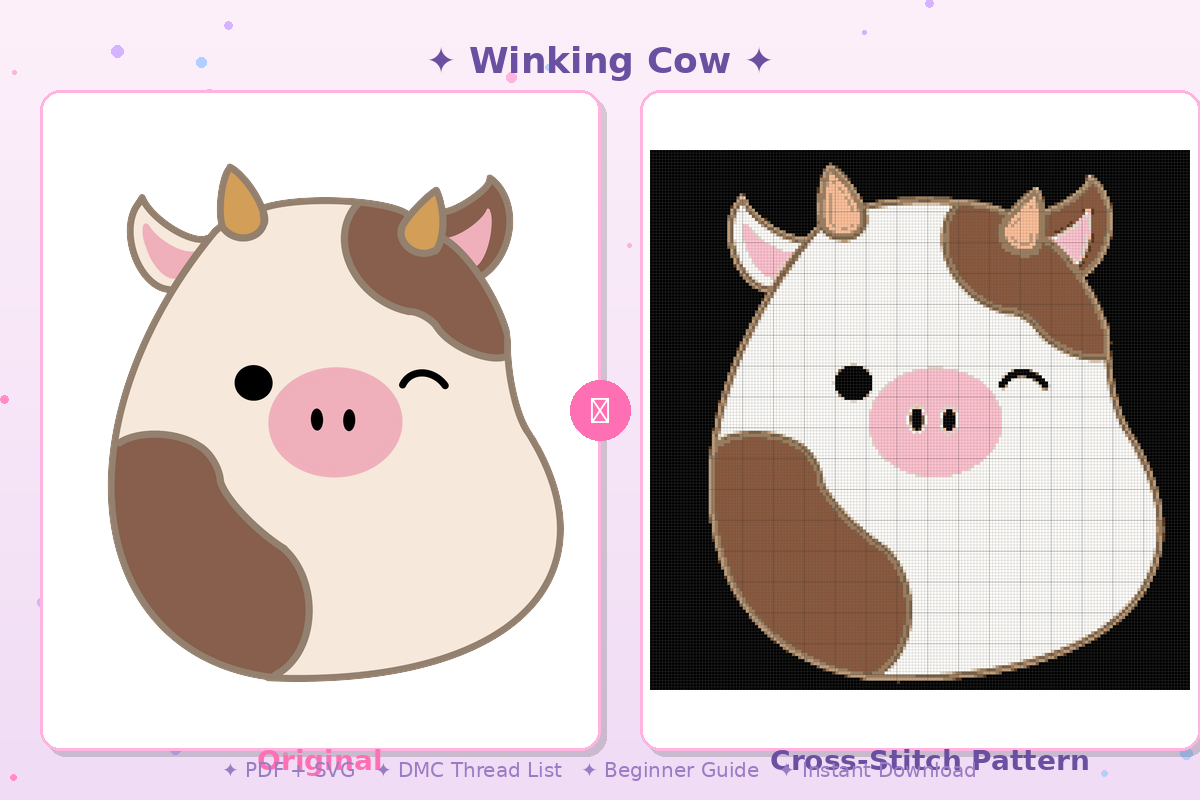 Winking Cow Kawaii Plushie Cross-Stitch Pattern