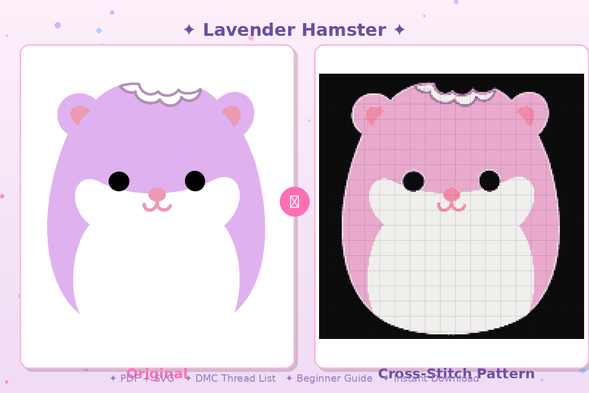 Lavender Hamster Kawaii Plushie Cross-Stitch Pattern