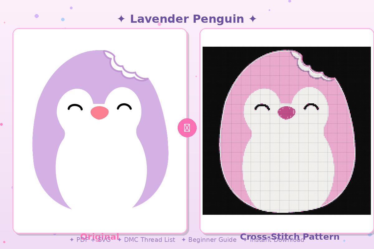 Lavender Penguin Kawaii Plushie Cross-Stitch Pattern