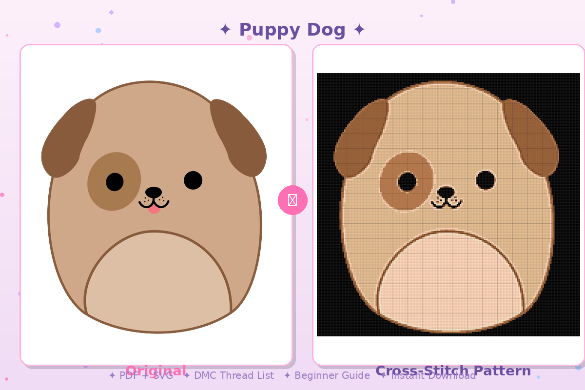 Puppy Dog Kawaii Plushie Cross-Stitch Pattern