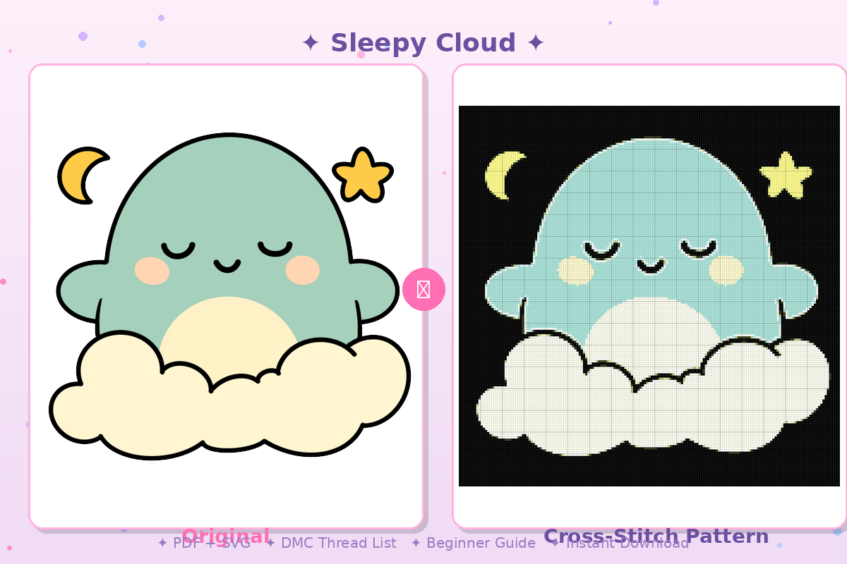 Sleepy Cloud Kawaii Plushie Cross-Stitch Pattern