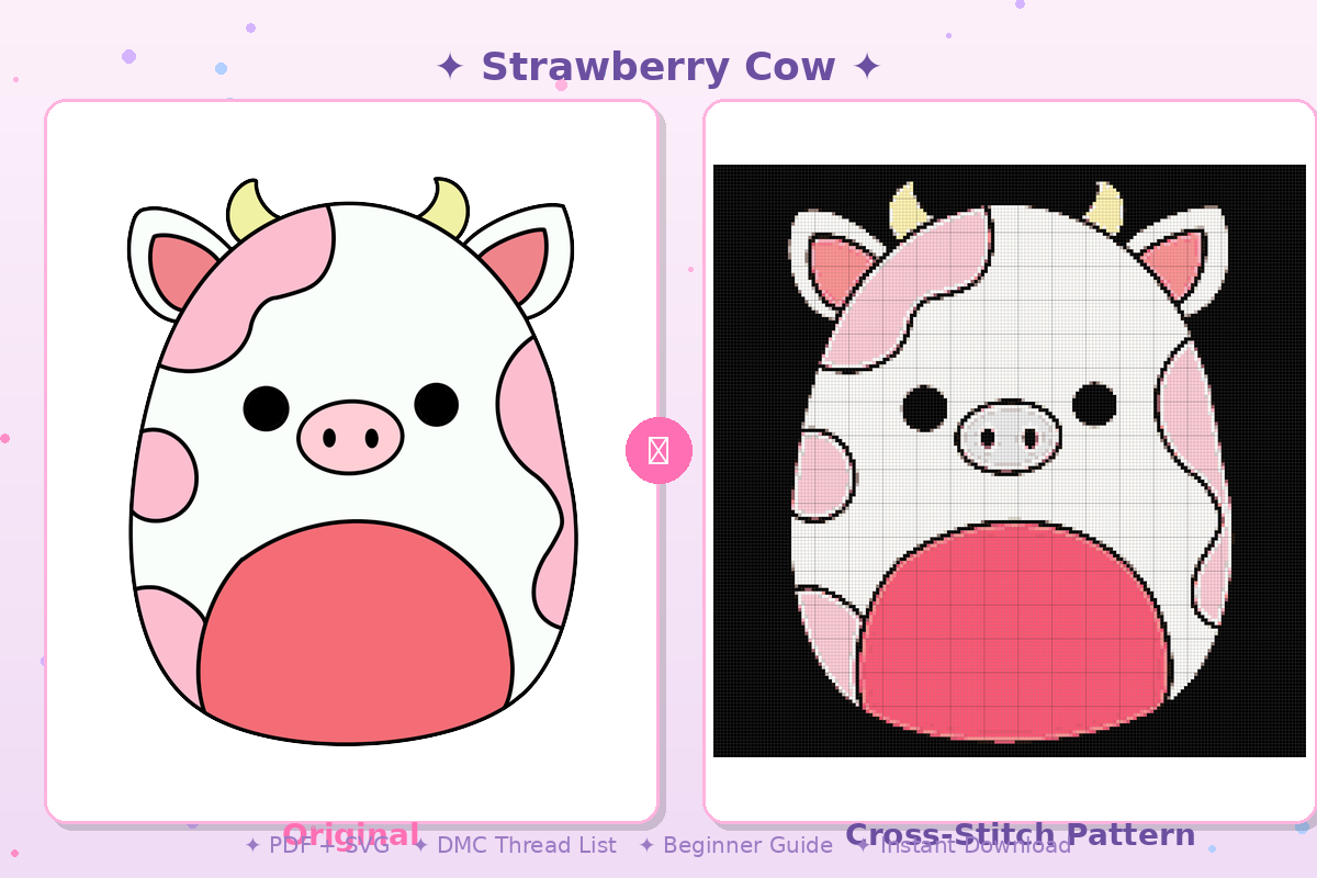 Strawberry Cow Kawaii Plushie Cross-Stitch Pattern