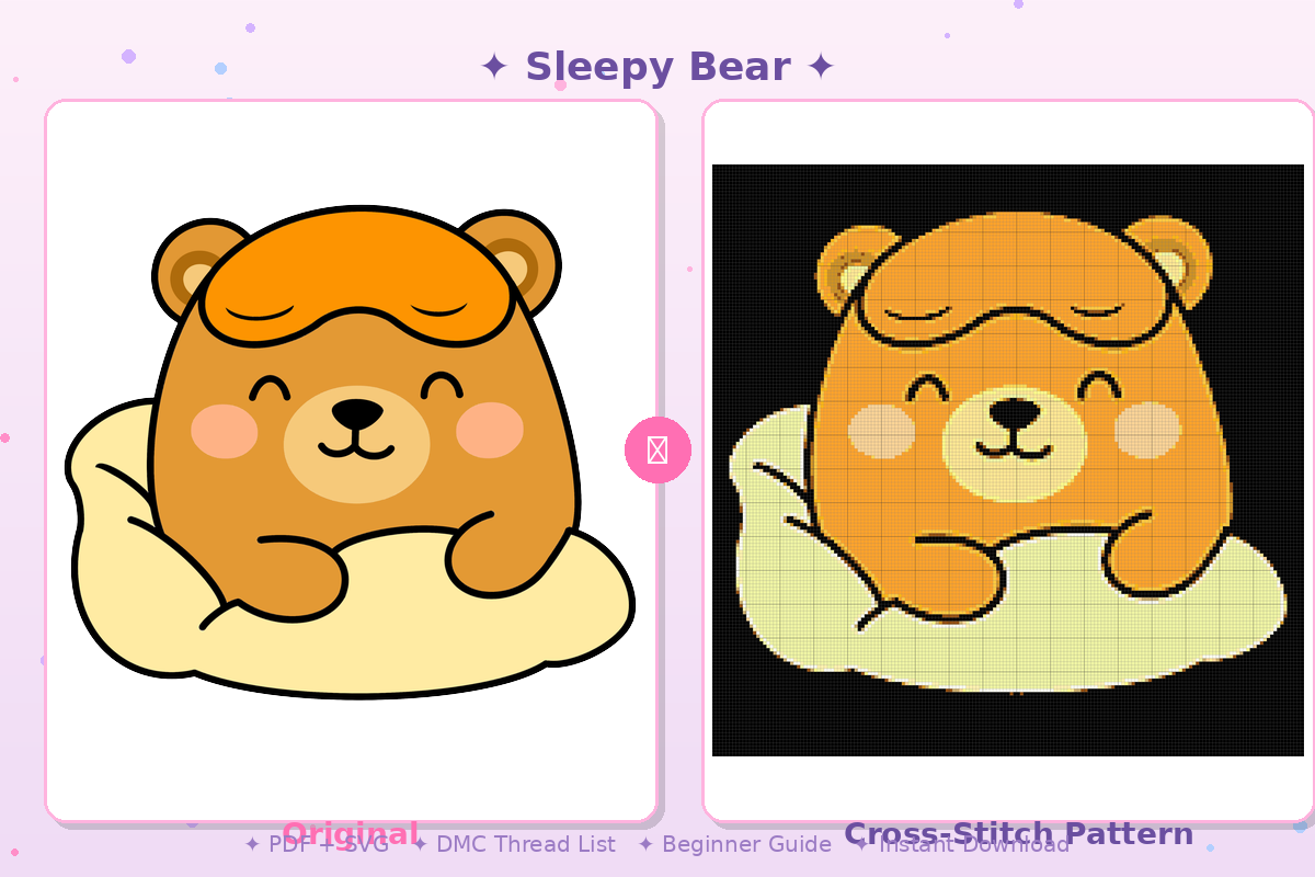 Sleepy Bear Kawaii Plushie Cross-Stitch Pattern