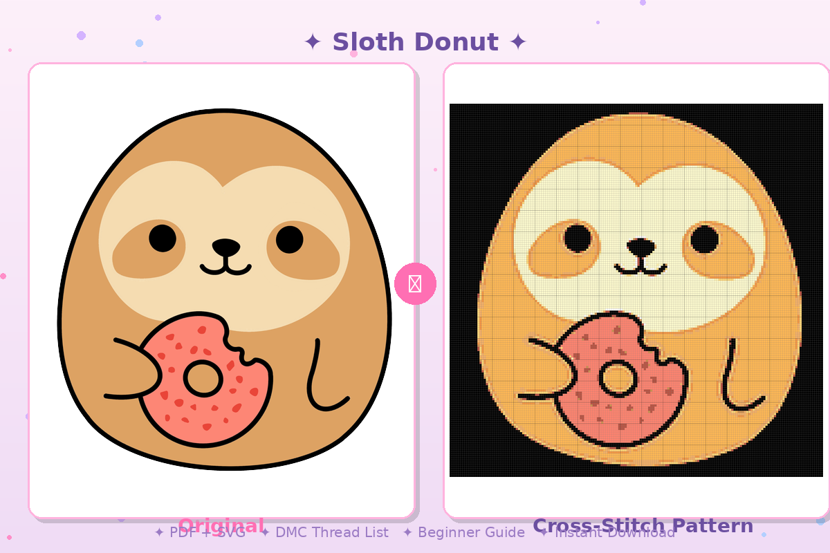Sloth Donut Kawaii Plushie Cross-Stitch Pattern
