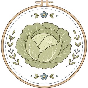 Cabbage Embroidery Hoop Kawaii Plushie Cross-Stitch Pattern