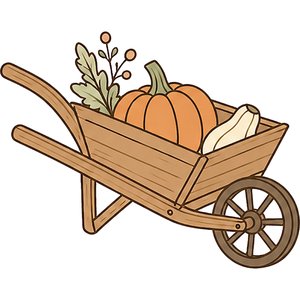 Pumpkin Wheelbarrow Kawaii Plushie Cross-Stitch Pattern
