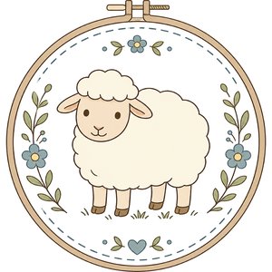 Sheep Embroidery Hoop Kawaii Plushie Cross-Stitch Pattern