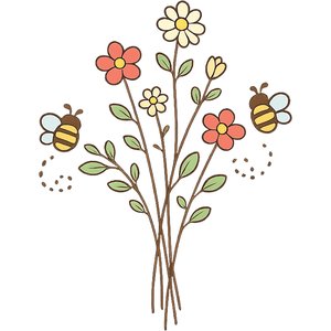 Wildflowers and Bees Kawaii Plushie Cross-Stitch Pattern